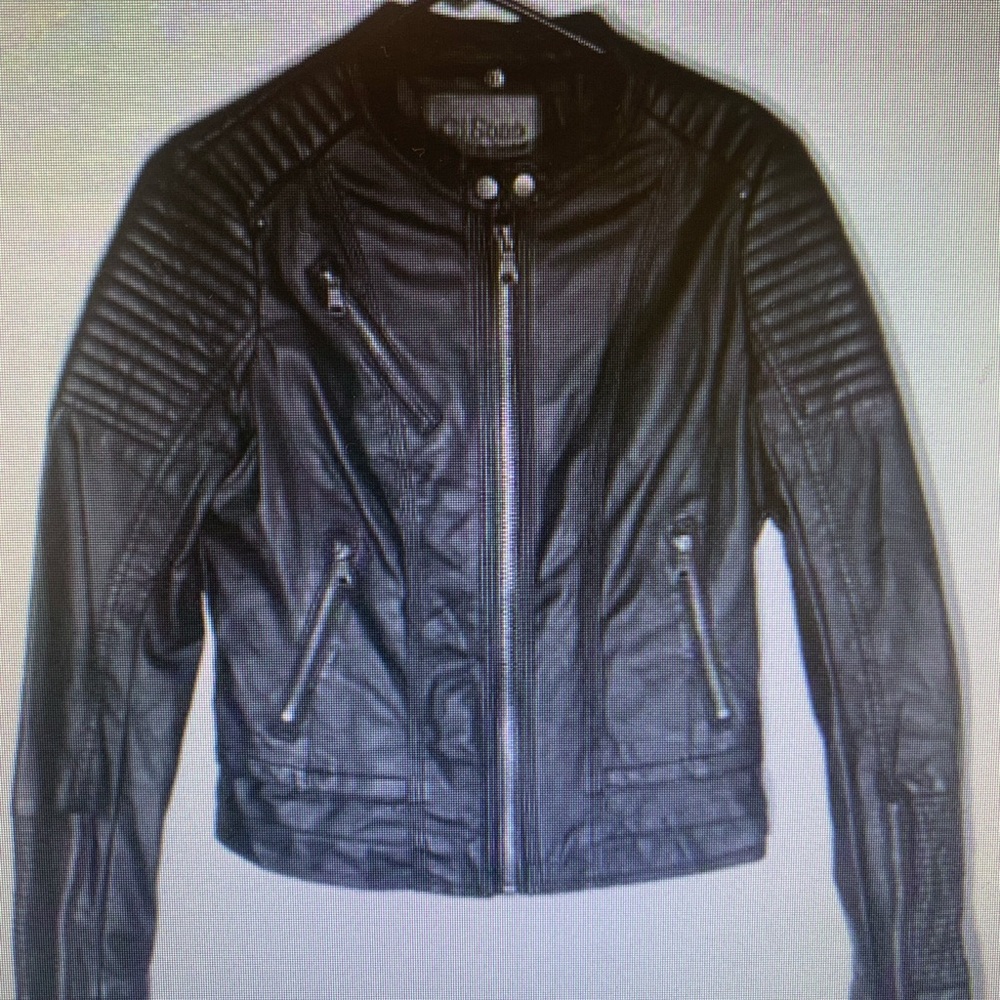 GiSono Black leather jacket Moto style.  Excellent condition. Faux Fur lined